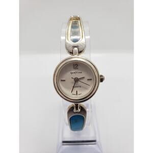 Gem Time women's dress watch. Small silver and white face. Blue bead band. GT-03